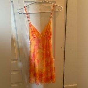 Zara Orange and Pink Mini Slip Dress
